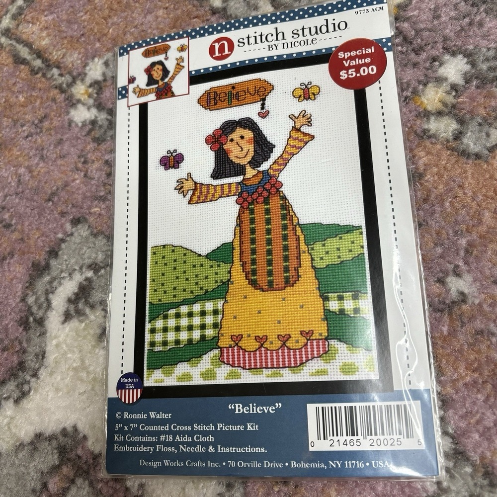 Design Works Crafts Spiritual "Believe" counted cross stitch kit 9773 5x7 Whimsy